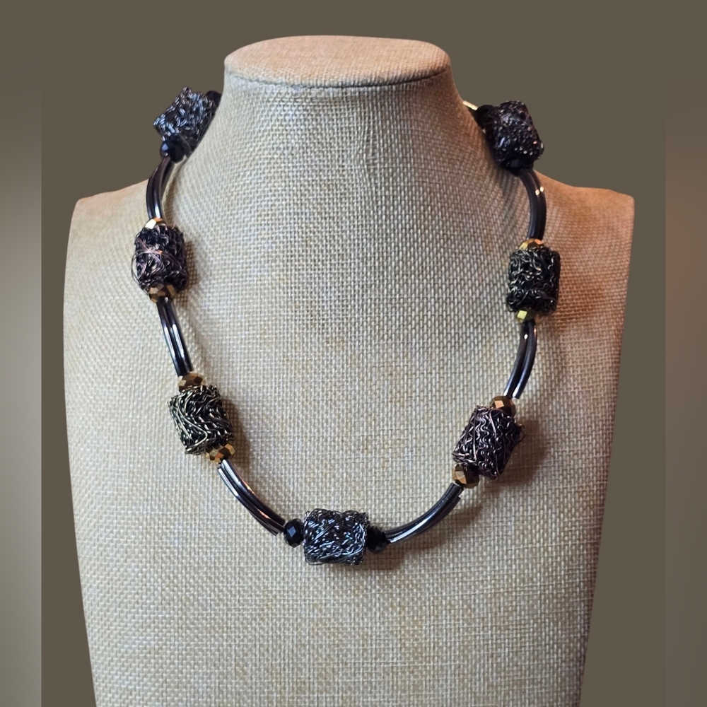 Unique Industrial Necklace With Copper, Gold And Silver
